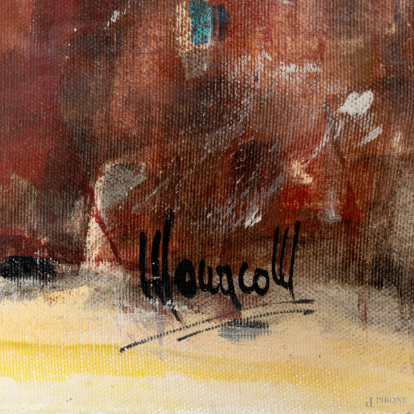 Maurizio Monaco, Moltitudine, 1994, tecnica mista su tela, cm 50x100, firmato in basso a destra; ...