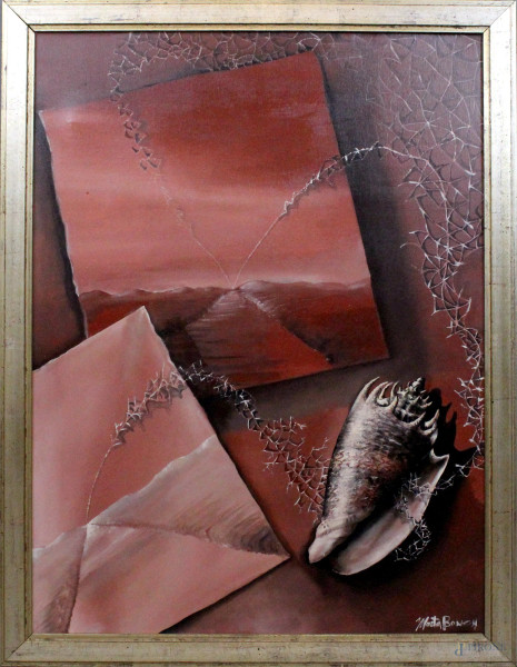 Marta Bonesi - Ricordi lontani, olio su tela, cm. 80x60, firmato e datato fronte/retro, entro cornice.