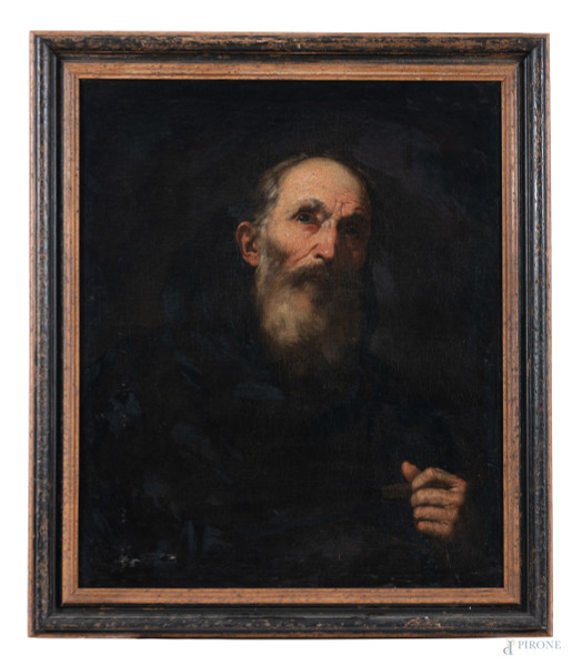 Sant'Antonio abate, XVII secolo, olio su tela, cm 74x63, entro cornice, (craquelure e lieve abrasione)