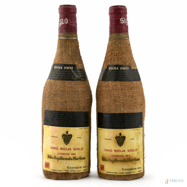 Lotto di due bottiglie di Vino Rioja Siglo, Cosecha, 1969