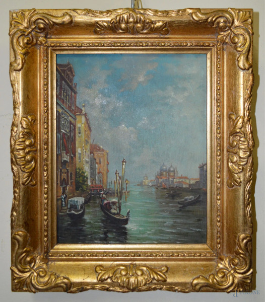 Scorcio di Venezia, olio su rame 19x24 cm, entro cornice.