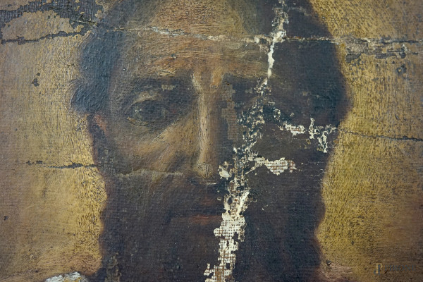 San Gregorio Nazianzeno, olio su tela applicata su tavola, XIX secolo, cm 56x28,5, (difetti, cadu...