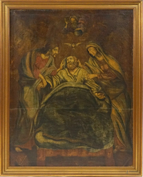 Pittore del XVIII secolo, La morte di Giuseppe, olio su tela, cm 89x70, entro cornice (difetti sulla tela).