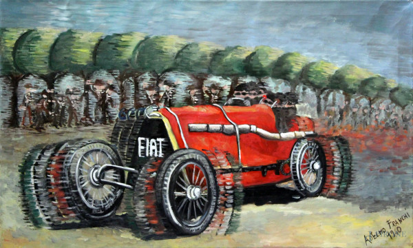 Adelmo Franchi - Gara Automobilista, olio su tela, 60x100 cm, entro cornice datato