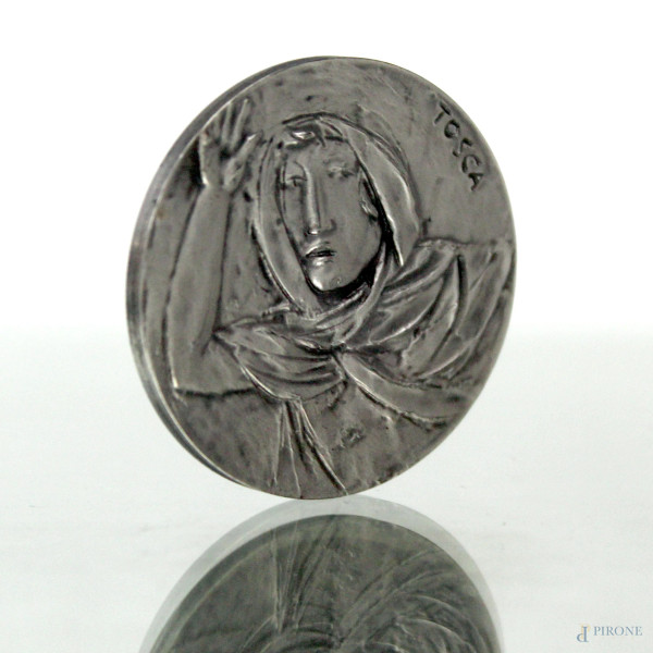 Medaglia in argento 925 commemorativa del centenario del Teatro dell'Opera di Roma (1880-1980), diam. cm 4.
