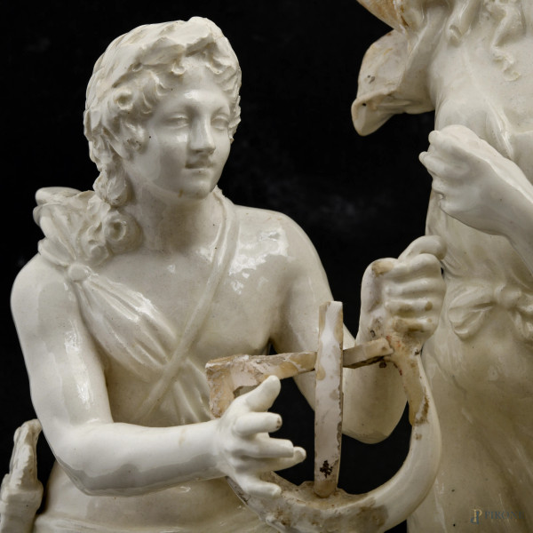 Gruppo in maiolica raffigurante l'Allegoria della Musica, Manifattura di Bassano, XIX secolo, cm ...