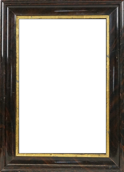 Specchiera in legno ebanizzato, XX secolo, cm 55x39,5, (difetti)
