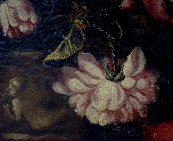 Ambito di Mario de' Fiori (Roma, 1603-1673), Natura morta con vaso di fiori, olio su tela, cm 66x...