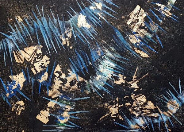 Stefania Rinaldi (1975) Vibrazioni riflesse n. 19, 2020, tecnica mista su tela, cm 70x50, firmato, con autentica