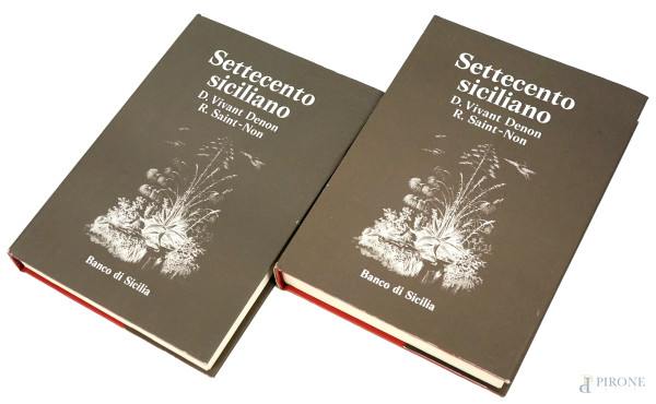 D.Vivant Denon e R.Saint-Non, Settecento siciliano, due volumi, Società editrice Storia di Napoli, 1979, entro un unico cofanetto, (difetti).