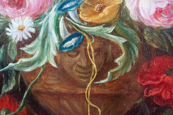 Natura morta con vaso di fiori, olio su tavola, XIX secolo, cm 45x30