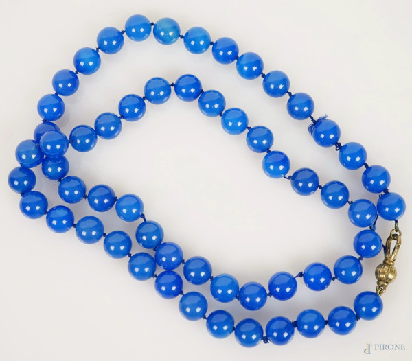 Collana in sfere di vetro blue, chiusura in metallo argentato, (difetti, rotture)