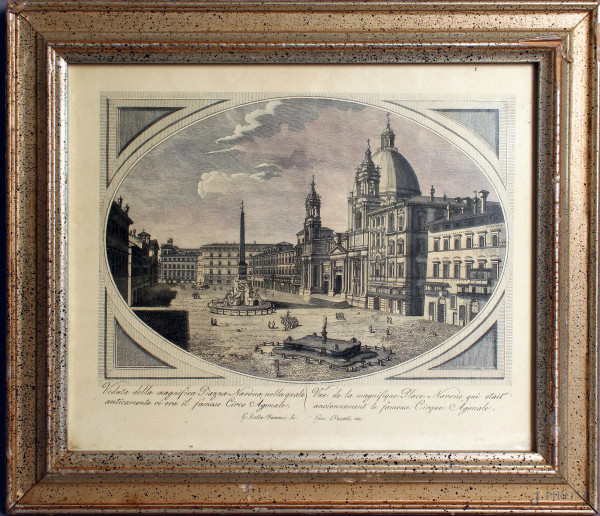 Piazza Navona, antica stampa, cm. 25x29, entro cornice.