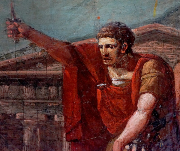 La morte di Camilla, XIX secolo, olio su tela, cm 30x45, entro cornice, (difetti)