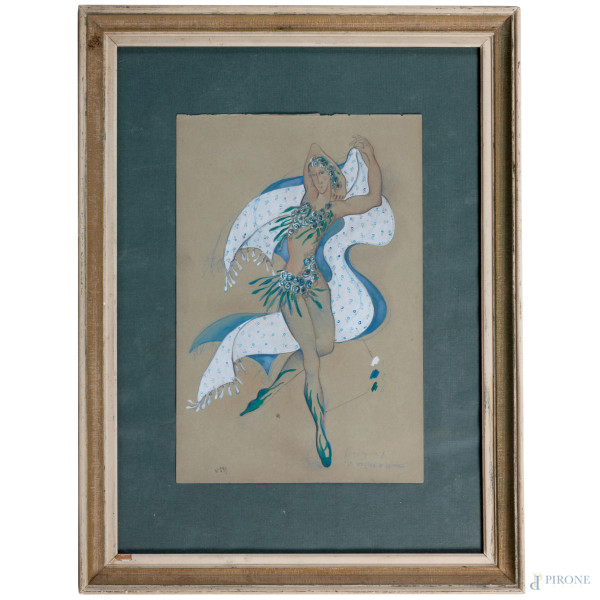 Le Spectre de la rose, XX secolo, disegno a tecnica mista su carta, cm 28,5x19, firmato e titolato in basso a destra, entro cornice, (lievi segni di usura)