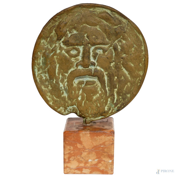 Bocca della Verità, bronzo, piedistallo in marmo, firmato fronte e retro, altezza cm 19,5