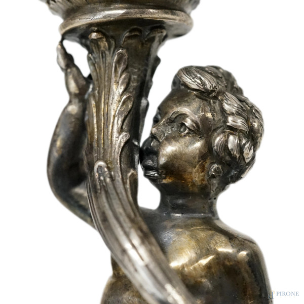 Candelabro in argento, argentiere Valle', Milano, XX secolo, cm h 49, peso gr. 2750, (difetti)