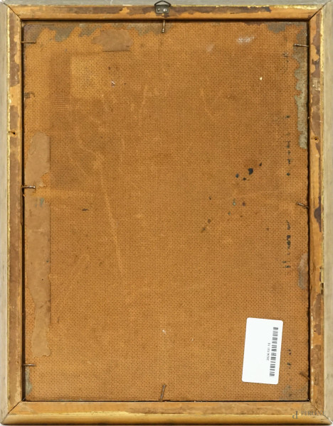 Interno di chiesa, olio su faesite, firmato, cm 33,5x25, entro cornice