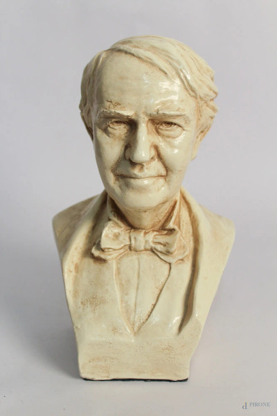 Edison, busto in gesso smaltato, H 25 cm.