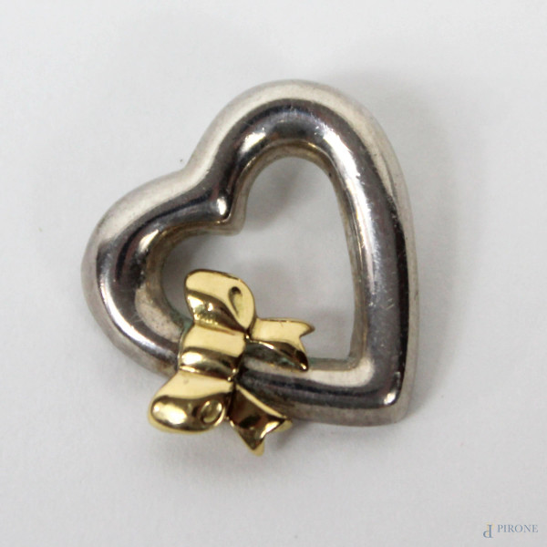 Ciondolo a forma di cuore Tiffany, in argento e oro, cm 2