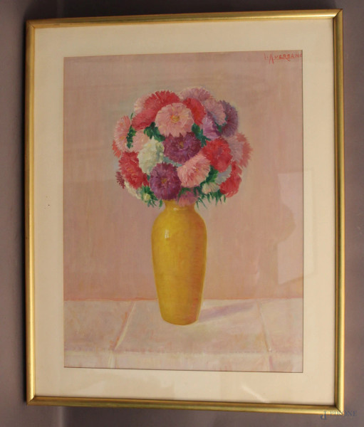 Luigi Aversano - Vaso con fiori, olio su tela, cm 60 x 45, entro cornice.