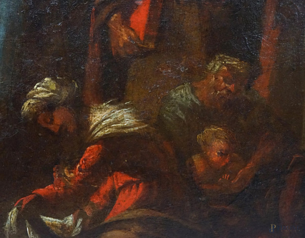 Scena biblica, olio su tavola, cm 37.5x58.5, XIX secolo, entro cornice