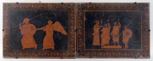 Coppia di stampe a soggetto mitologico, cm. 31,5x42, XX secolo, entro cornici.
