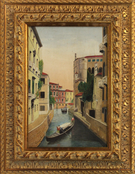 Scorcio di Venezia, olio su tela, cm 42x28, firmato, entro cornice.