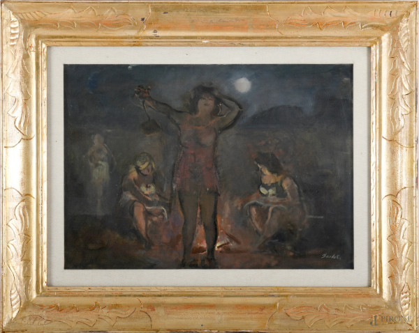 Amerigo Bartoli Natinguerra (Terni, 24 dicembre 1890 – Roma, 20 dicembre 1971), Sera d'estate, olio su tela, cm 50x70, firmato in bassoa  destra, entro cornice