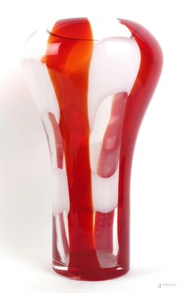 Vaso Guzzini, in vetro trasparente, rosso e bianco, cm h 37