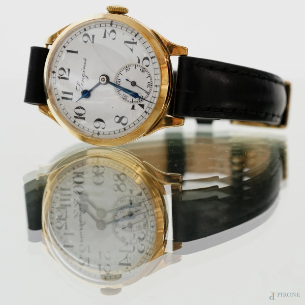 Longines, orologio da polso da donna con cassa in oro 18 KT, lunghezza cm 20, (difetti, meccanismo da revisionare).