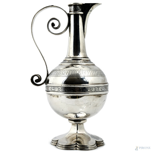 Versatoio in argento inglese, XX secolo, altezza cm 30, peso gr 840