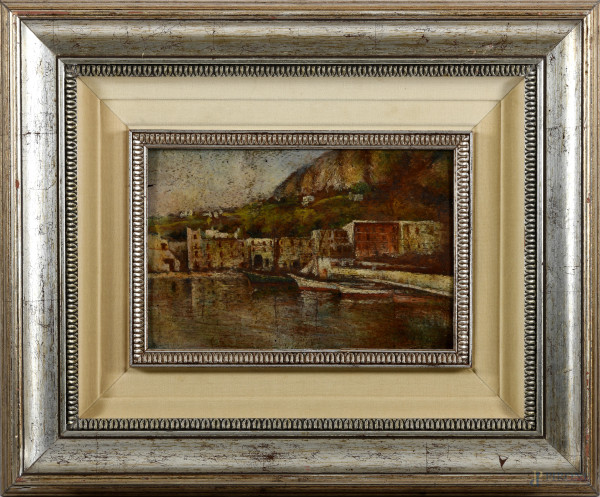 Capri, olio su tavoletta, entro cornice, XX secolo, cm 22x30 entro cornice (difetti)