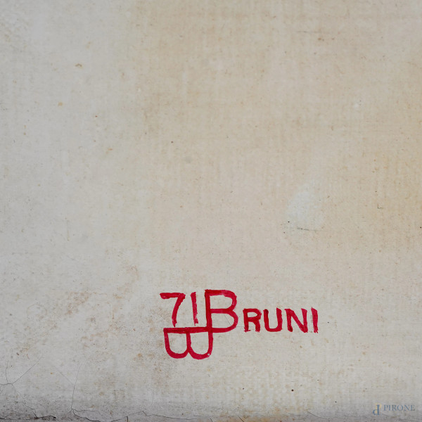 Bruno Bruni, L'enigma di sempre, olio su tela, firmato in basso a sinistra, cm 120x100, entro cor...