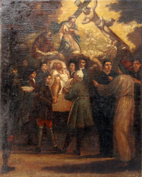 Scuola napoletana del XVIII sec, scena Sacra, olio su tela 54x44 cm.