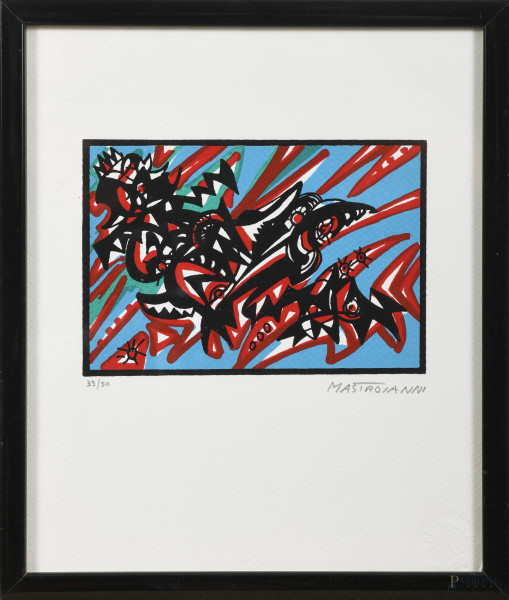 Umberto Mastroianni (1910-1998), Giovinezza, litografia su carta es. 39/50, cm 27x22,5, firmato in basso a destra, entro cornice, (segni di usura)
