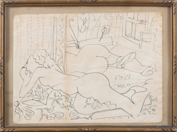Nudi, XX secolo, stampa su carta, cm 26x35, entro cornice, (foxing, tracce di umidità, segni di piegatura, difetti)