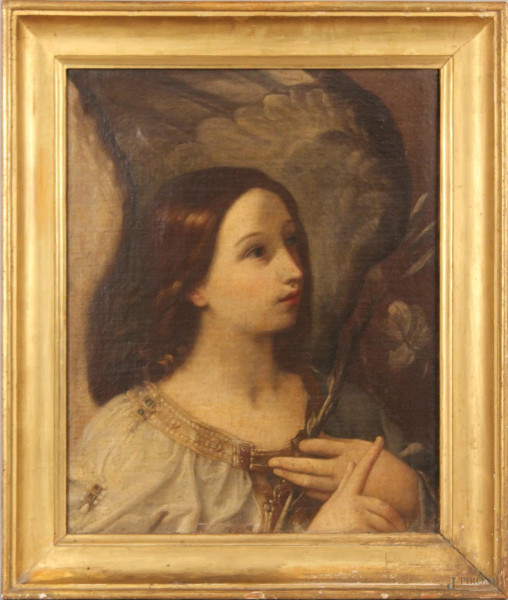 Pittore del XVII secolo, Arcangelo Gabriele, olio su tela cm. 60x46, entro cornice.