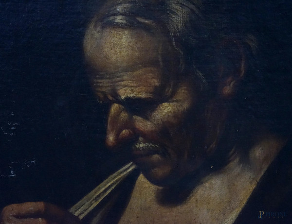 Scuola napoletana del XVIII secolo, Filosofo stoico, olio su tela, cm 65,5x48, (difetti)