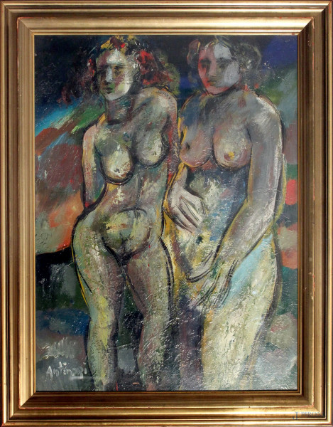 Antinori, Nudi di donne, olio su tela, cm 80 x 60, entro cornice.