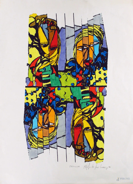 Paolo Da San Lorenzo - Volti, lito a colori, cm. 50x70.