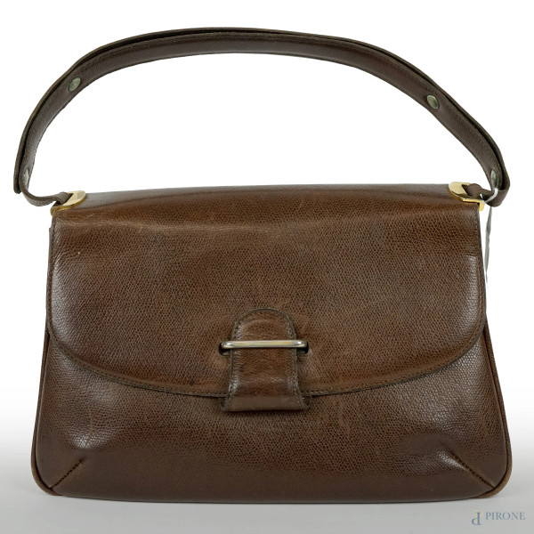 Serra, borsa vintage marrone a spalla, 21,5x30,5x5, (difetti).