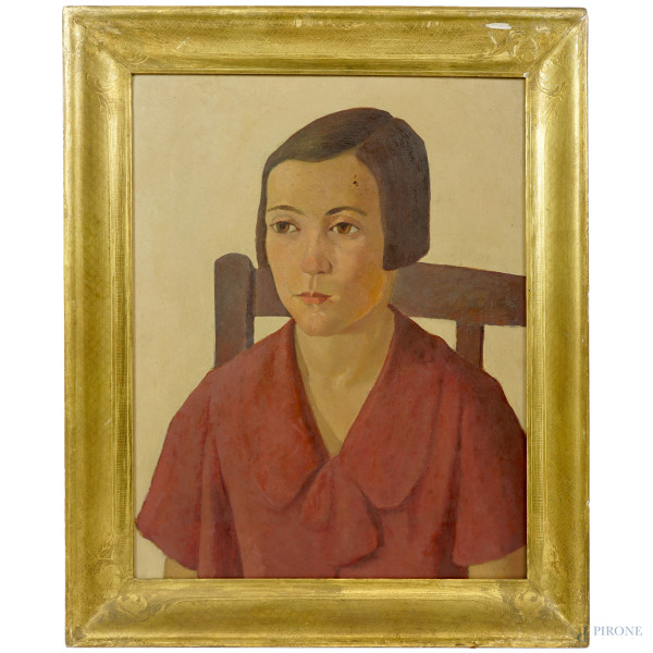 Luigi Aversano - Ritratto di donna, olio su compensato, cm 50x40, entro cornice