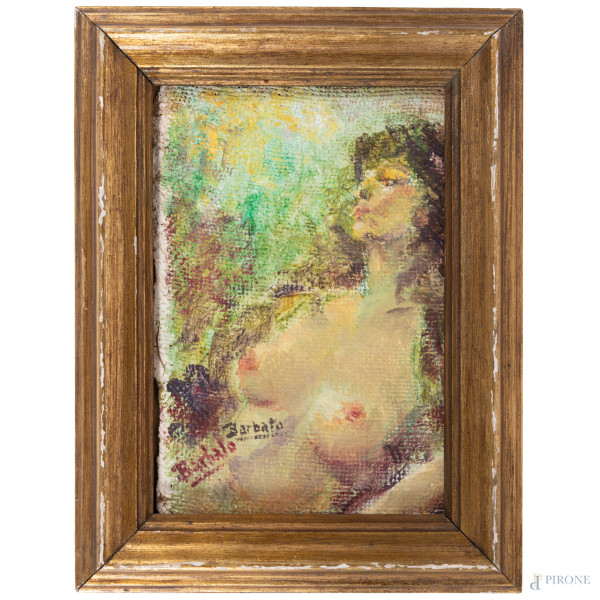 Nudo di donna, olio su cartone, cm 23x16, firmato, entro cornice