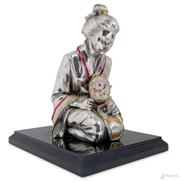 Lotto di tre sculture in metallo galvanizzato, XX secolo, misure massime cm 22x19x17, (segni di u...