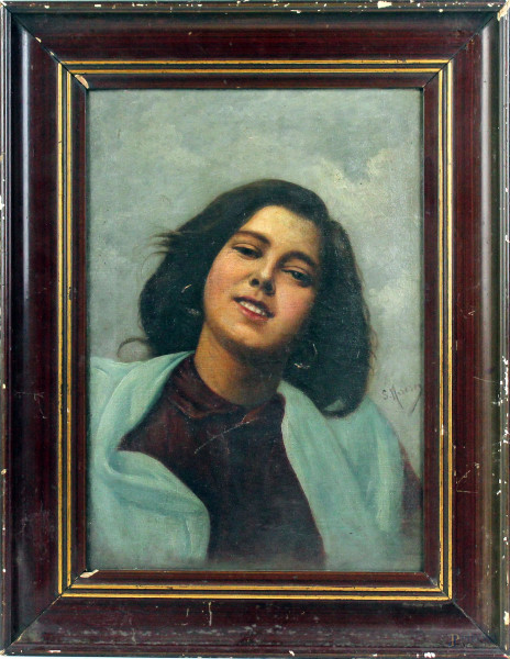 Ritratto di fanciulla, olio su tela, cm 35x24, firmato Maresca, entro cornice.