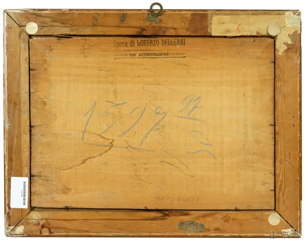 Viale con carro, olio su tavola, cm 31,4x45, firmato e datato, entro cornici.