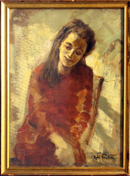 Ritratto di ragazza, olio su cartoncino 30x23 cm, firmato entro cornice.