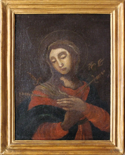 Madonna addolorata, olio su tela, cm 49,5x35,5, XVIII sec., entro cornice.