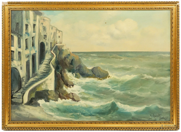 Costiera ligure, olio su tela, cm 70x100, firmato, entro cornice